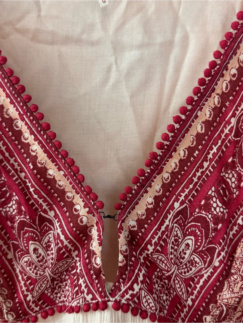 Free People Boho Cream & Dusty Rose V-Neck Tiered Dress Size L - Picture 8 of 9